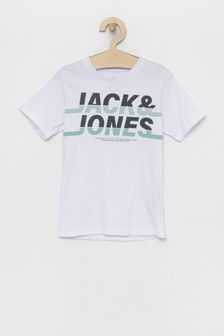 Jack & Jones t-shirt bawełniany dziecięcy kolor biały z nadrukiem