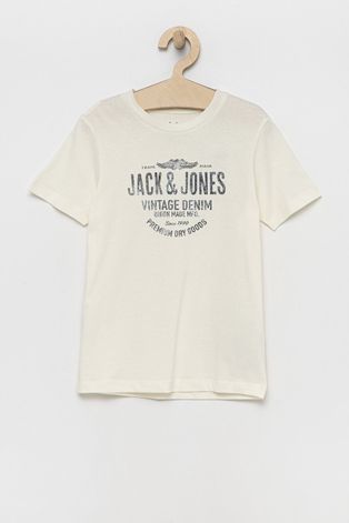 Jack & Jones t-shirt bawełniany dziecięcy kolor beżowy z nadrukiem