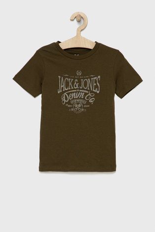 Jack & Jones t-shirt bawełniany dziecięcy kolor zielony z nadrukiem