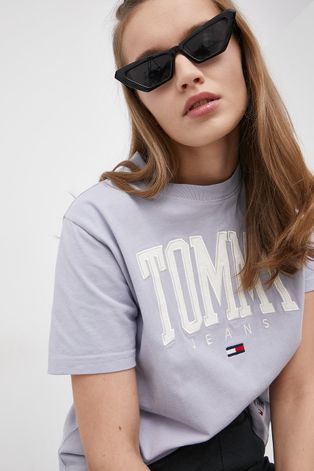 Tommy Jeans T-shirt bawełniany kolor fioletowy