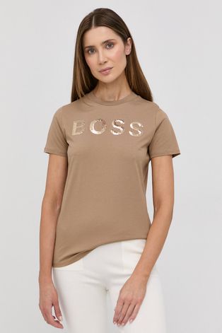 Bavlnené tričko Boss béžová farba