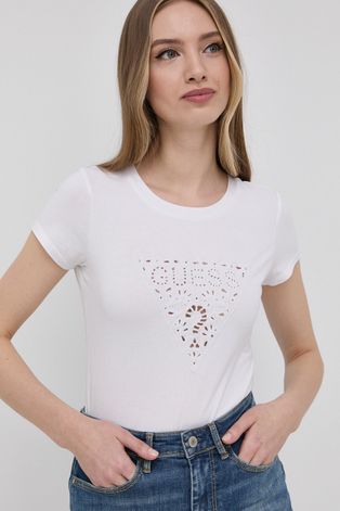 Μπλουζάκι Guess γυναικεία, χρώμα: άσπρο
