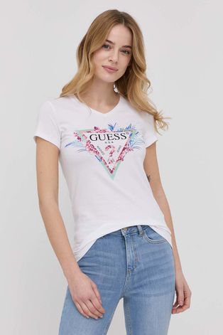 Μπλουζάκι Guess γυναικεία, χρώμα: άσπρο