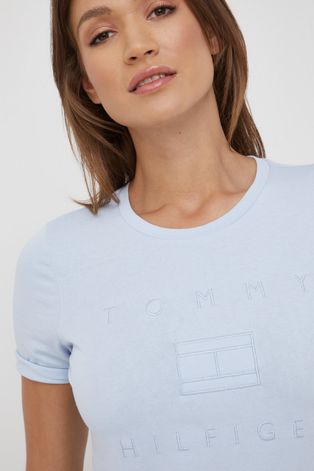 Bavlnené tričko Tommy Hilfiger tmavomodrá farba,