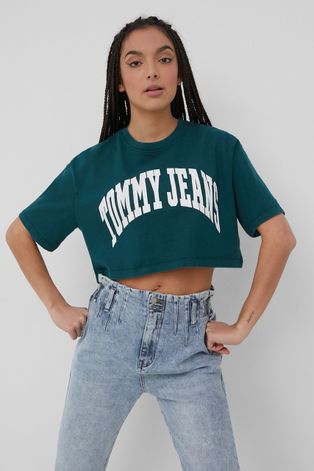 Памучна тениска Tommy Jeans в зелено