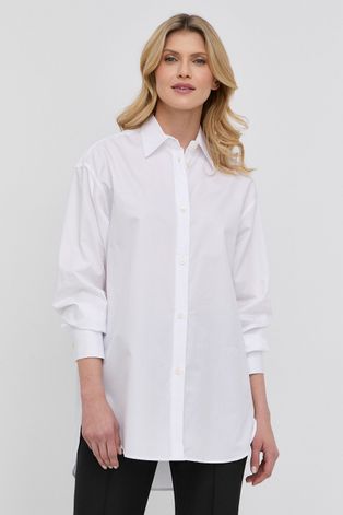 Риза Tiger Of Sweden дамска в бяло със свободна кройка с класическа яка