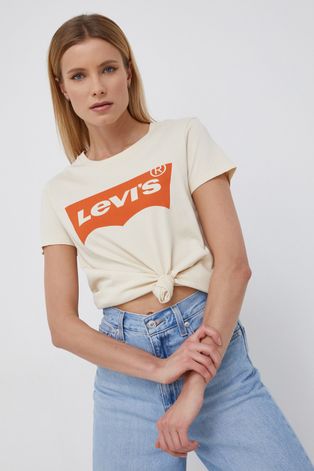 Bavlněné tričko Levi's krémová barva
