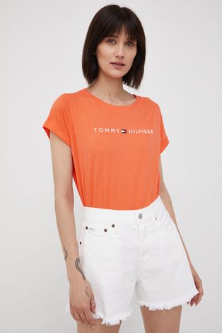 Памучна тениска Tommy Hilfiger в оранжево