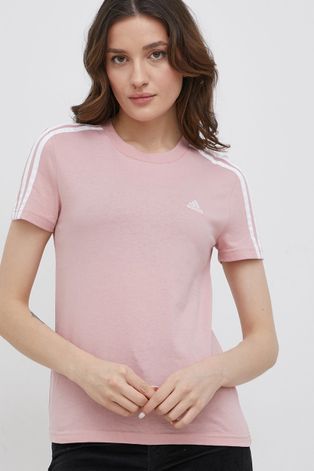 Памучна тениска adidas в розово