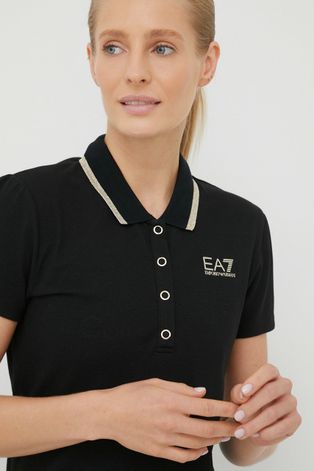 EA7 Emporio Armani tricou femei, culoarea negru, cu guler