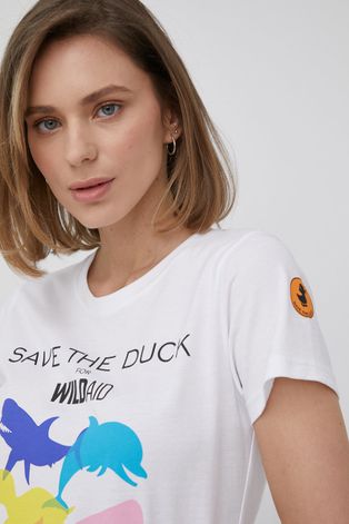 Βαμβακερό μπλουζάκι Save The Duck χρώμα: άσπρο