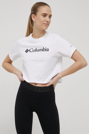 Bavlnené tričko Columbia biela farba,
