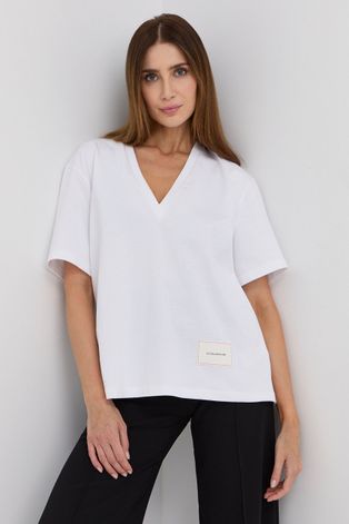 Bavlnené tričko Victoria Beckham biela farba