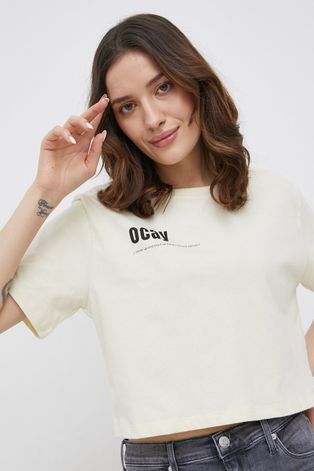 Βαμβακερό μπλουζάκι OCAY χρώμα: μπεζ