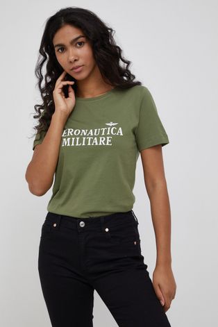 Бавовняна футболка Aeronautica Militare колір зелений