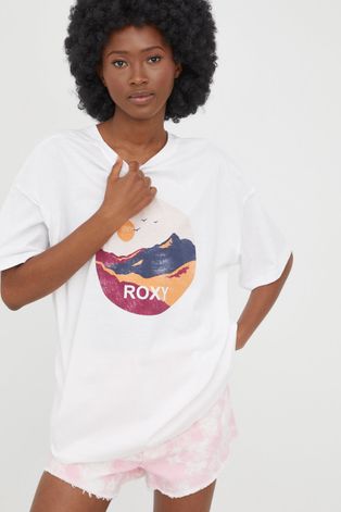 Βαμβακερό μπλουζάκι Roxy χρώμα: άσπρο