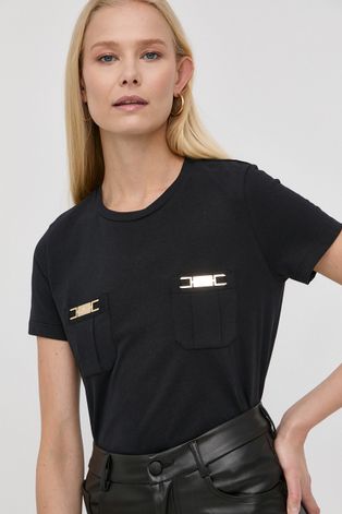 Памучна тениска Elisabetta Franchi в черно