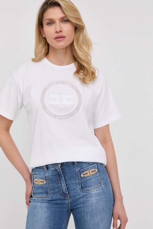 Βαμβακερό μπλουζάκι Elisabetta Franchi χρώμα: άσπρο