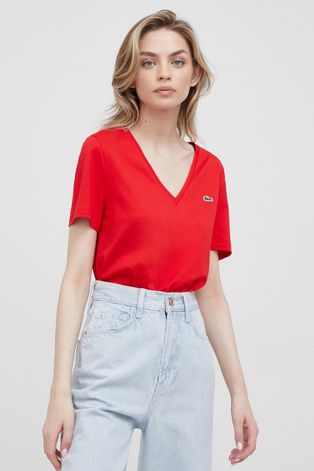 Lacoste t-shirt bawełniany kolor czerwony