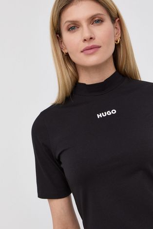 Μπλουζάκι HUGO γυναικεία, χρώμα: μαύρο
