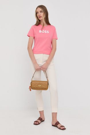 Bavlnené tričko BOSS ružová farba,