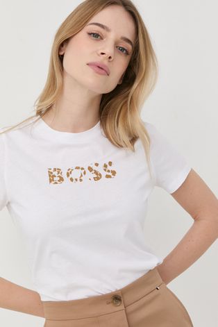 Βαμβακερό μπλουζάκι Boss χρώμα: άσπρο
