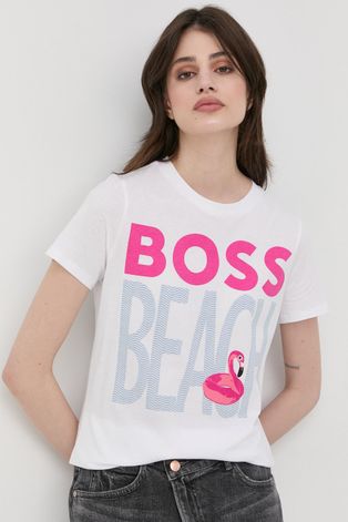 Βαμβακερό μπλουζάκι Boss χρώμα: άσπρο