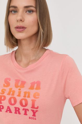 Bavlněné tričko Boss růžová barva