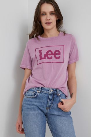 Хлопковая футболка Lee цвет фиолетовый