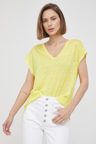 Ленена тениска Calvin Klein в жълто