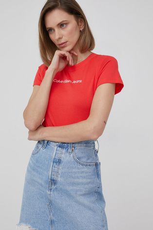 Памучна тениска Calvin Klein Jeans в червено