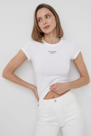 Calvin Klein Jeans tricou femei, culoarea alb
