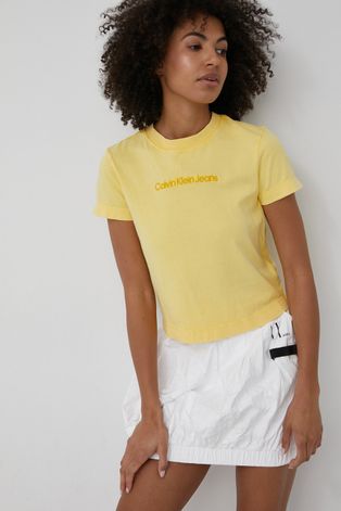 Памучна тениска Calvin Klein Jeans в жълто