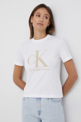 Pamučna majica Calvin Klein Jeans boja: bijela