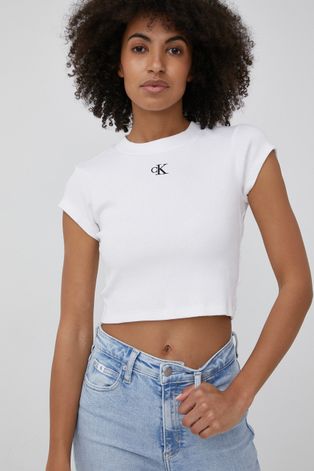 Тениска Calvin Klein Jeans дамски в бяло