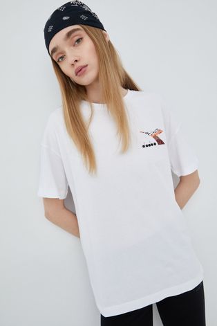 Βαμβακερό μπλουζάκι Diadora χρώμα: άσπρο