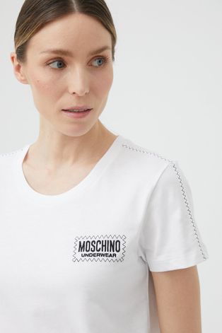 Pamučna pidžama kratkih rukava Moschino Underwear boja: bijela