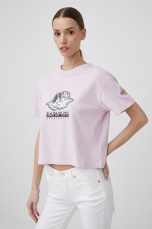 Napapijri t-shirt bawełniany Napapijri X Fiorucci kolor różowy
