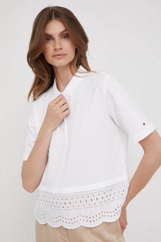 Majica kratkih rukava Tommy Hilfiger za žene, boja: bijela, s ovratnikom