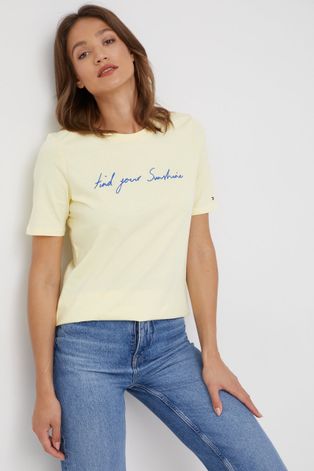 Tommy Hilfiger t-shirt bawełniany kolor żółty