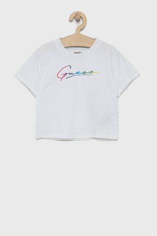 Detské bavlnené tričko Guess biela farba,