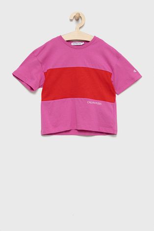 Detské bavlnené tričko Calvin Klein Jeans ružová farba,