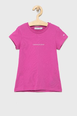 Дитяча бавовняна футболка Calvin Klein Jeans колір рожевий