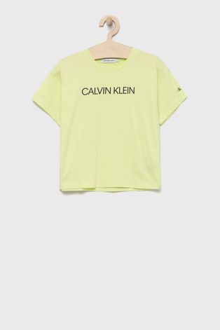Дитяча бавовняна футболка Calvin Klein Jeans колір зелений