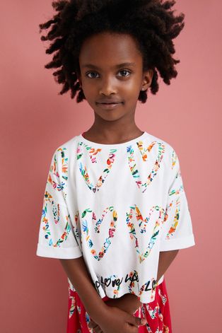 Детская хлопковая футболка Desigual цвет белый