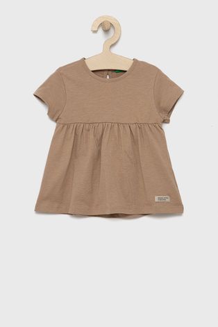 Dievčenské bavlnené šaty United Colors of Benetton hnedá farba, mini, áčkový strih