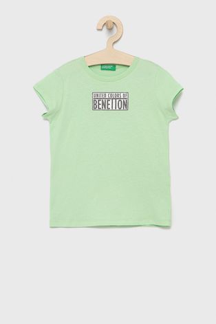 Detské bavlnené tričko United Colors of Benetton zelená farba,
