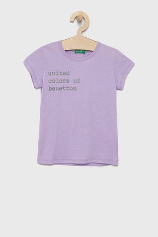 Дитяча бавовняна футболка United Colors of Benetton колір фіолетовий