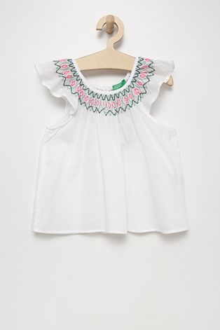 Детская хлопковая блузка United Colors of Benetton цвет белый с аппликацией