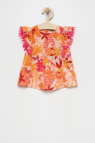 Детская хлопковая блузка United Colors of Benetton цвет оранжевый